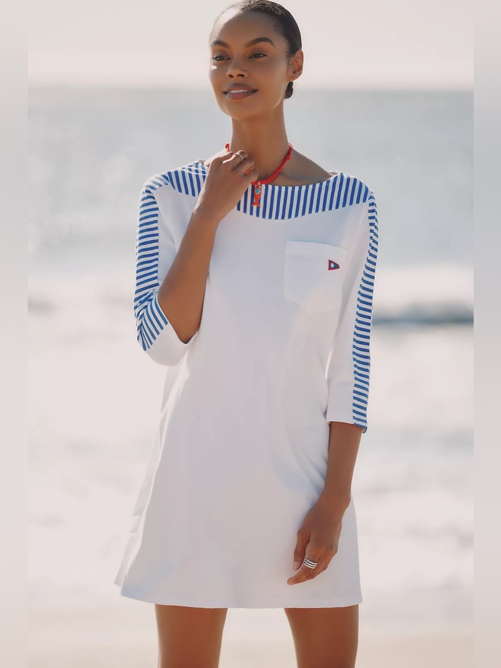 (AT-16) Anthropologie Celandine Punting Boat-Neck T-Shirt Mini Dress
